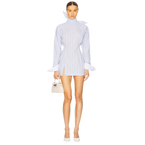 Helsa Stripe Poplin Shirt Dress in Blue Multi Stripe Medium New Womens Mini - Picture 1 of 14